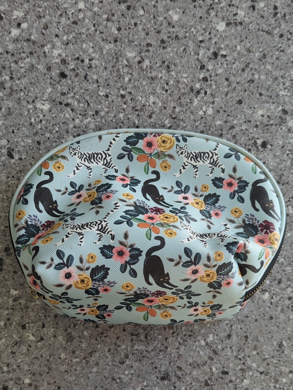 Studio Oh! Funky Feline Blue Bloom Cat Dome Cosmetic Pouch Makeup Bag